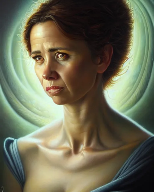 Image similar to detailed portrait of linda cardellini cannelloni!! spinach! ricotta! by tomasz alen kopera and peter mohrbacher and johanna martine! and margaret keane! coherent luminescent