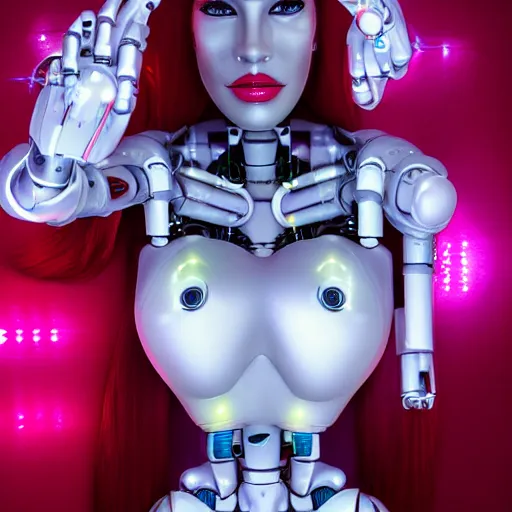 Image similar to beautiful centered Fine art photo portrait o Jessica Rabbit as a solarpunk robotic humanoid, white mechanical parts with led lights, photorealistic, white background, highly detailed and intricate, outdoor lighting, HDR 8k