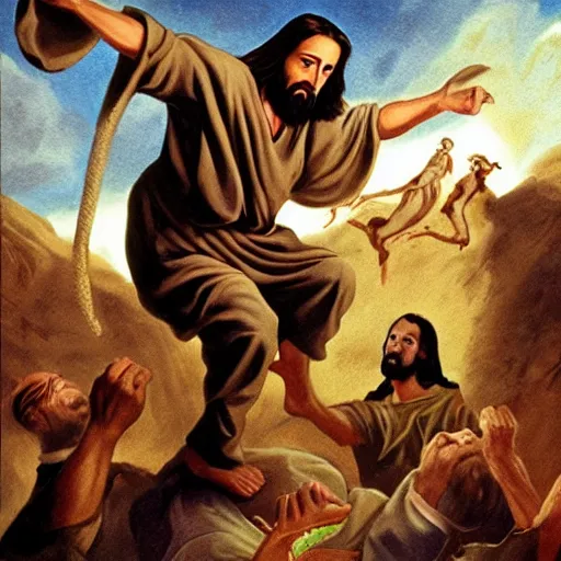 Image similar to professional Jesus fighting Venom