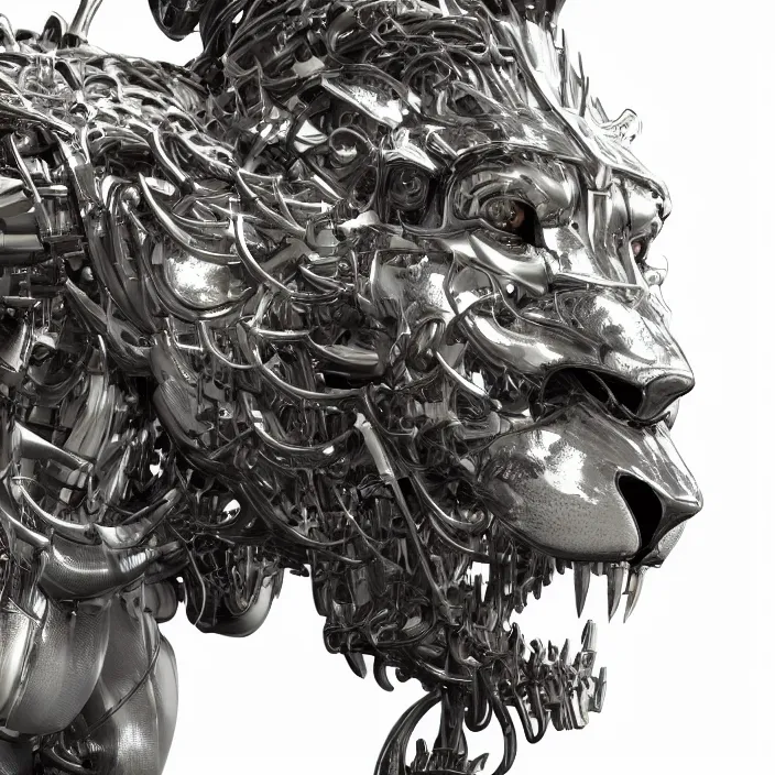 Image similar to complex 3 d render hyper detail portrait of a mechanical lion human cyborg, tooth wu, sci fi, full body, intricate, art by kazuhiko nakamura and hajime sorayama and greg rutkowski, 8 k octane detailed render, post - processing, intricate futuristic mechanic parts, maya, sharp focus, blender, cinematic lighting + masterpiece, trending on artstation