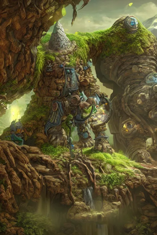 Image similar to zelda fantasy art giant golem troll wood rock greeble gemstone, global illumination ray tracing hdr fanart arstation by sung choi and eric pfeiffer and gabriel garza and casper konefal