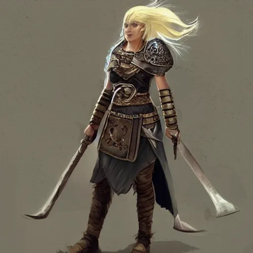 Prompt: viking woman, blonde, tall, paladin, d & d, concept art, science fiction, fantasy