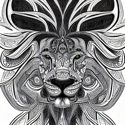 Prompt: a symmetrical portrait illustration of a lion black and white hand drawn sketch on artstation 4 k intricate extremely detailed digital art by alex grey