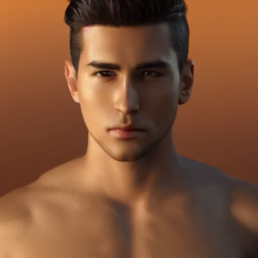 Prompt: an extremely handsome man with tan shiny skin, well-gelled hair, photorealistic imagery, trending on artstation, 4k, 8k