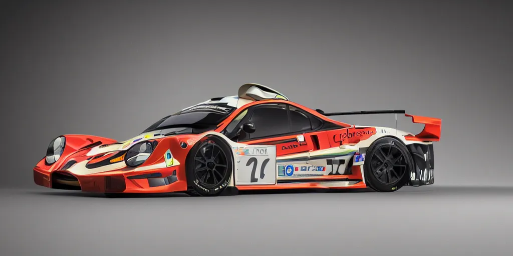 Image similar to sport rally car by sebastian luca and pablo carpio and edgaras cernikas and wang ke and damon greenhalgh, in wide view shot. blank background with some dreamy color lights.