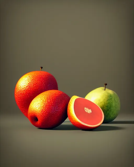 Image similar to fruits | | artgerm, deviantart, realistic, dramatic shadowing, 8 k, hd, octane render, perfect