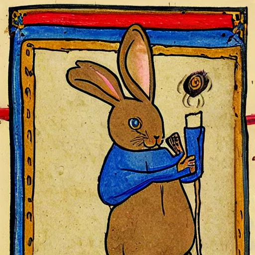 Image similar to rabbit smoking weed medieval illuminated manuscript