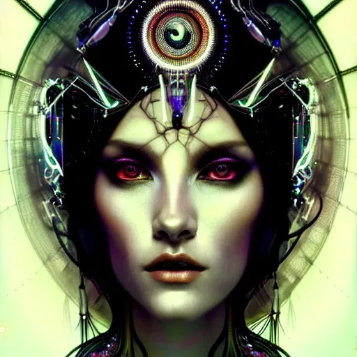 Prompt: extremely psychedelic beautiful cyborg queen of virus infected by night. intricate, elegant, highly detailed, extremely lifelike photorealistic digital painting, artstation. steichen, gaston bussiere, tom bagshaw, cyberpunk alphonse mucha. elegant minimalism. anatomically correct. sultry. sharp focus. black, white. surreal lush hallucination