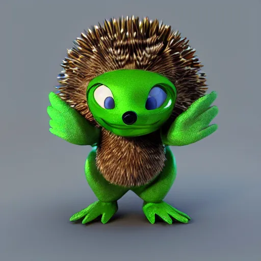 Prompt: green anthropomorphic hedgehog, unity 3d model asset