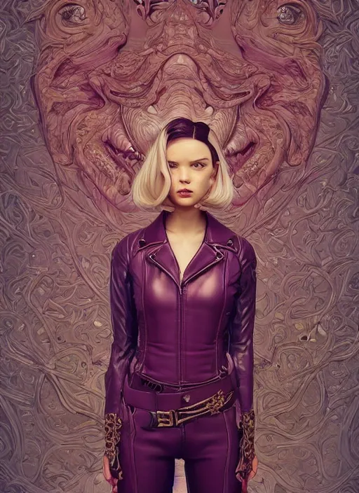 Image similar to skintight leather jacket : : by martine johanna and simon stalenhag and chie yoshii and casey weldon and wlop : : ornate, dynamic, particulate, rich colors, intricate, elegant, highly detailed, centered, artstation, smooth, sharp focus, octane render, 3 d