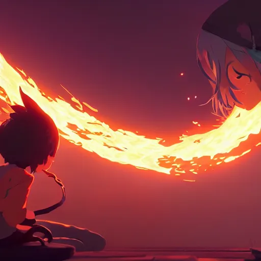 Prompt: o thou unlucky one, with the thunder flame of pain, ignite your own heart, and let it burn alone, detailed, cory loftis, james gilleard, atey ghailan, makoto shinkai, goro fujita, studio ghibli, rim light, exquisite lighting, clear focus, very coherent, plain background