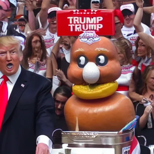 Image similar to Donald Trump wins the hot dog eating contest