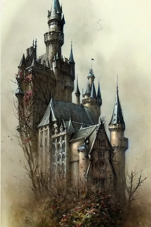 Image similar to (((((1950s fairy tale gothic revival castle city . muted colors.))))) by Jean-Baptiste Monge !!!!!!!!!!!!!!!!!!!!!!!!!!!