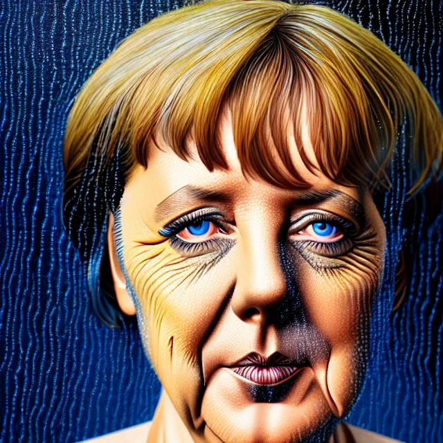 Prompt: bright portrait of Angela Merkel, LSD rain on face and wet hair, diffuse overhead lighting, fantasy, intricate, elegant, dramatic lighting, highly detailed, lifelike, photorealistic, digital painting, artstation, illustration, concept art, smooth, sharp focus, art by John Collier and Albert Aublet and Krenz Cushart and Artem Demura and Alphonse Mucha