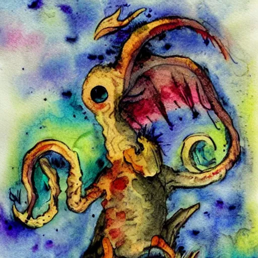 Prompt: whimsical watercolor painting of a demon, in the style of a. a. milne