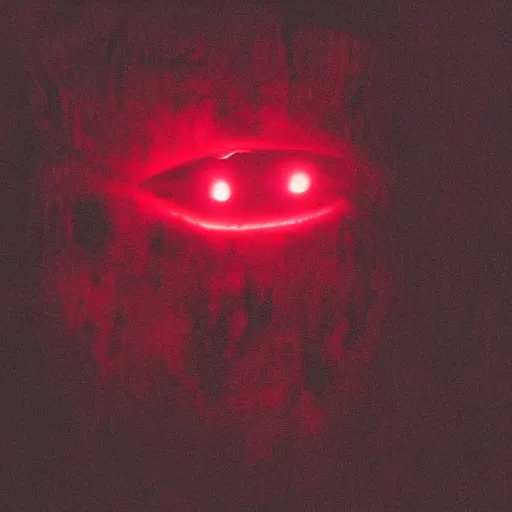 Image similar to a scary shadow creature with red glowing eyes