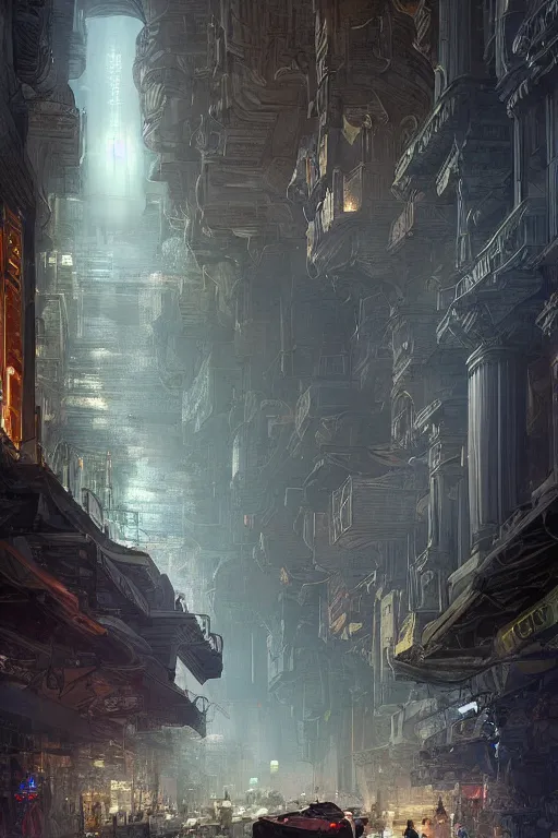 Image similar to inside the street of the city of atlantis, powerfull, intricate, elegant, volumetric lighting, digital painting, highly detailed, artstation, sharp focus, illustration, concept art, ruan jia, steve mccurry