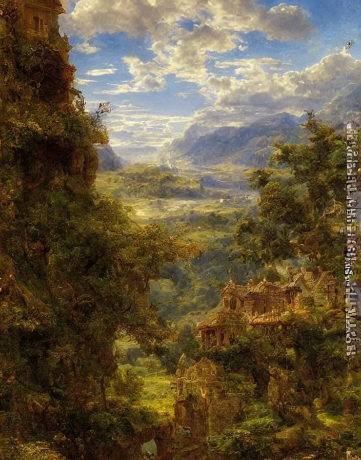 Image similar to a building in a stunning landscape by Sophie Anderson