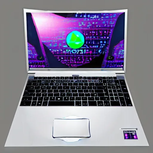 Image similar to vaporwave retro linux laptop with external gamer keyboard and mouse