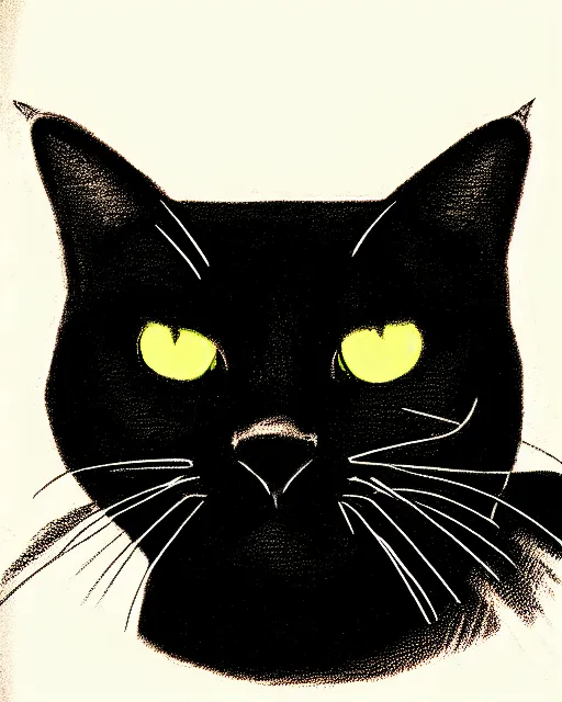 Prompt: chromatic aberration, drawing of a black cat, retro, vintage, cool, unique, interesting, original, vhs quality, adult swim, graphic