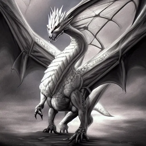 Prompt: an evil white dragon by Ciruelo Cabral