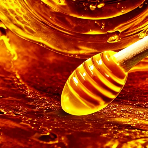 Prompt: honey dipper!!, dripping honey, onto the planet earth!! highly detailed, dynamic shadows, 4 k, wallpaper, professional photo, caustics