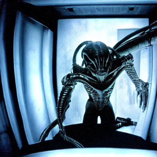 Prompt: a xenomorph inside an mri. alien : resurrection movie photograph.