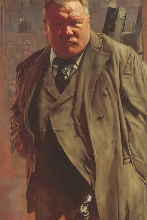 Image similar to full length portrait of huge ray winstone as marvel's kingpin dressed as gangster, new york, painted by lawrence alma tadema, zdzislaw beksinski, norman rockwell, jack kirby, tom lovell, greg staples