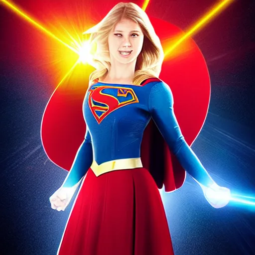 Prompt: supergirl shooting lasers out of her eyes