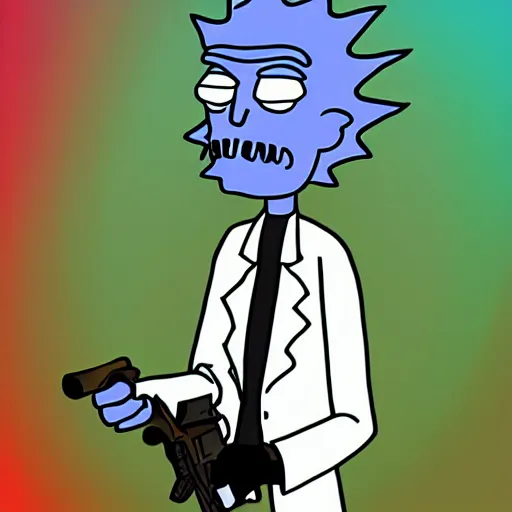 Image similar to portrait of alien rick holding a cybernetic rifle, rick and morty forever and forever a hundred years! g