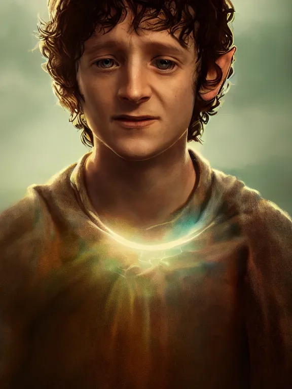 Prompt: portrait art of Frodo 8k ultra realistic , lens flare, atmosphere, glow, detailed,intricate, full of colour, cinematic lighting, trending on artstation, 4k, hyperrealistic, focused, extreme details,unreal engine 5, cinematic, masterpiece