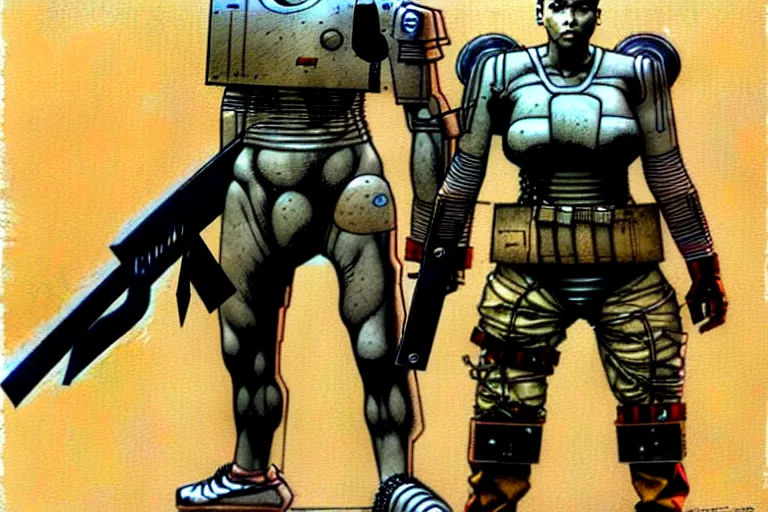 Image similar to god of weapons, sci - fi, full figure, epic stance, wide angle view, by enki bilal