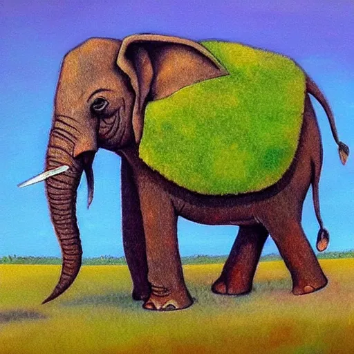 Prompt: an elephant on a green meadow art by Davis Jim