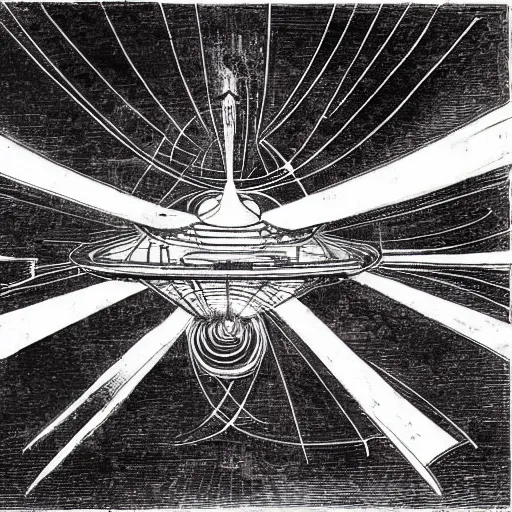 Image similar to davinci drawing of warp drive ship diagram, highly detailed