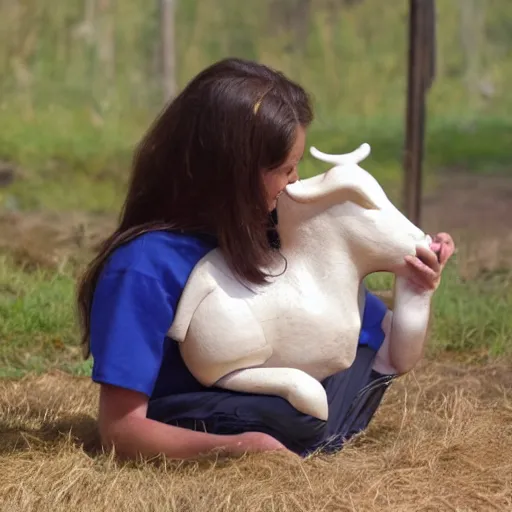 Image similar to nursing human mother cow