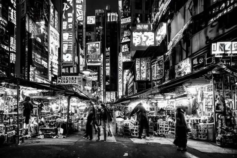 Image similar to an award winning photograph of a cyberpunk market by Liam wong and Lee Friedlander, masterpiece, wide angle, dof