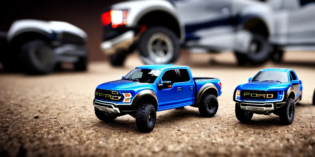 Image similar to Hot Wheels, Ford F-150 Raptor, cinematic, Maxxis, 8k, depth of field, bokeh.