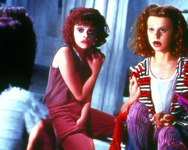 Image similar to millie bobby brown as lydia in beetlejuice, 1988, cdx