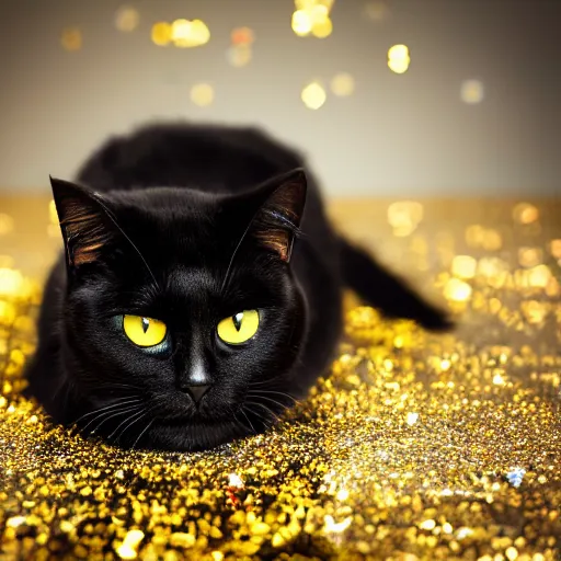 a picture of an angry black fuzzy cat with yellow