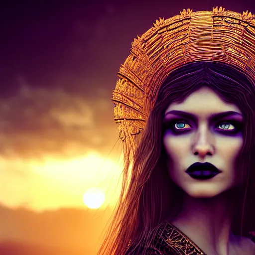 Image similar to photographic portrait of a stunningly beautiful gothic aztec female in soft dreamy light at sunset, contemporary fashion shoot, by edward robert hughes, annie leibovitz and steve mccurry, david lazar, jimmy nelsson, breathtaking, 8 k resolution, extremely detailed, beautiful, establishing shot, artistic, hyperrealistic, beautiful face, octane render