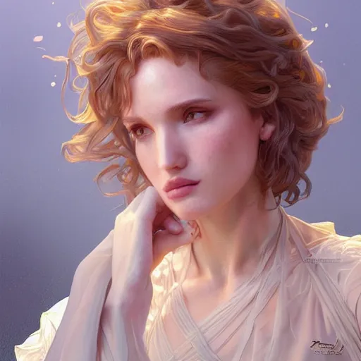 Image similar to ultra realistic illustration, bella thorne as old lady, intricate, elegant, highly detailed, digital painting, artstation, concept art, smooth, sharp focus, illustration, art by artgerm and greg rutkowski and alphonse mucha