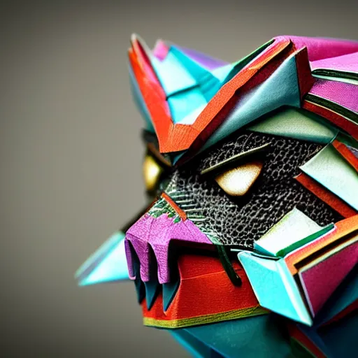 Image similar to the predator in origami!!, ( colorful, cute ) macro photo 5 d mk 2, bokeh