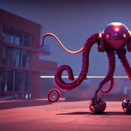 Image similar to an epic cinematic battle, a wizard, an evil tentacle ai robot, octane render