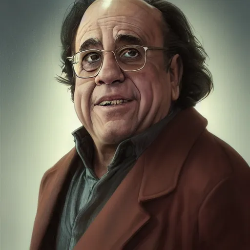 Image similar to Portrait of Danny DeVito, cloak, male, fantasy, extremely detailed, digital painting, artstation, concept art, smooth, sharp focus, illustration, stunning lighting, art by artgerm and greg rutkowski and alphonse mucha and simon stalenhag, realistic character concept, high fantasy, dark atmosphere, golden ratio, cinematic lighting, hyperdetailed, high resolution, insanely detailed and intricate, artstation, Marc Simonetti, Greg Rutkowski, 8k