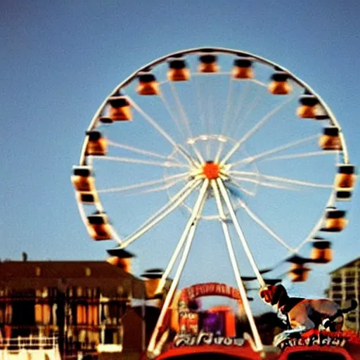 Image similar to !!! cat!!!, ferris wheel, feline, sitting, riding, funny, award winning photo, realistic,