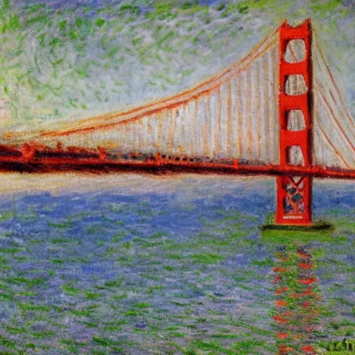 Prompt: Golden Gate Bridge, San Francisco, illustrated by Claude Monet, very detailed