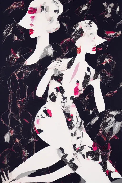 Image similar to empowering high - end haute couture fashion by vivian westwood painted on female artworks by sho murase