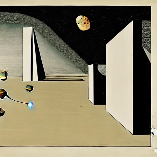 Image similar to a parade of disconnected images : obscure corners of nameless interiors, astronomical diagrams projecting the distances between celestial bodies, a painting by giorgio de chirico, a list of unpopular anagrams.