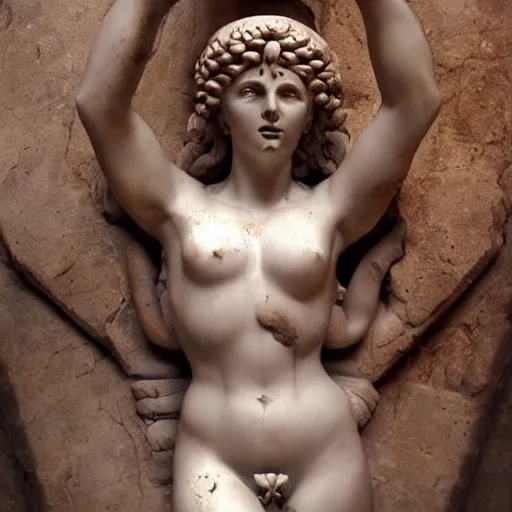 Image similar to sculpture of persephone, goddess of the underworld, made by michelangelo, art station, concept art