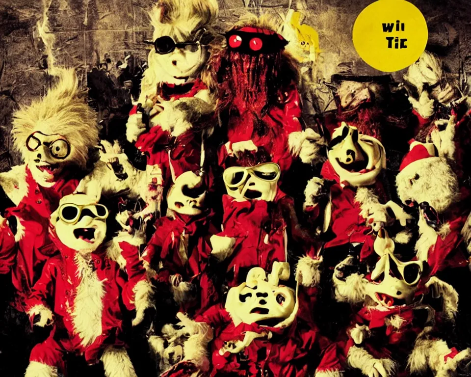 Image similar to a horror movie poster featuring The Banana Splits